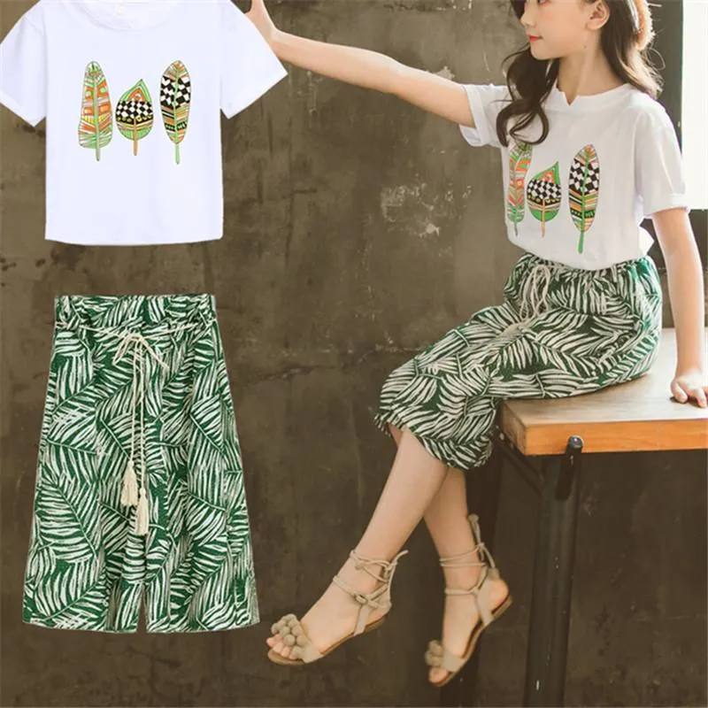 2-piece Plant Printed T-Shirt&Skirt for Girl