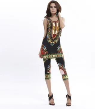 2Pcs Sets Sleeveless Traditional Dashiki