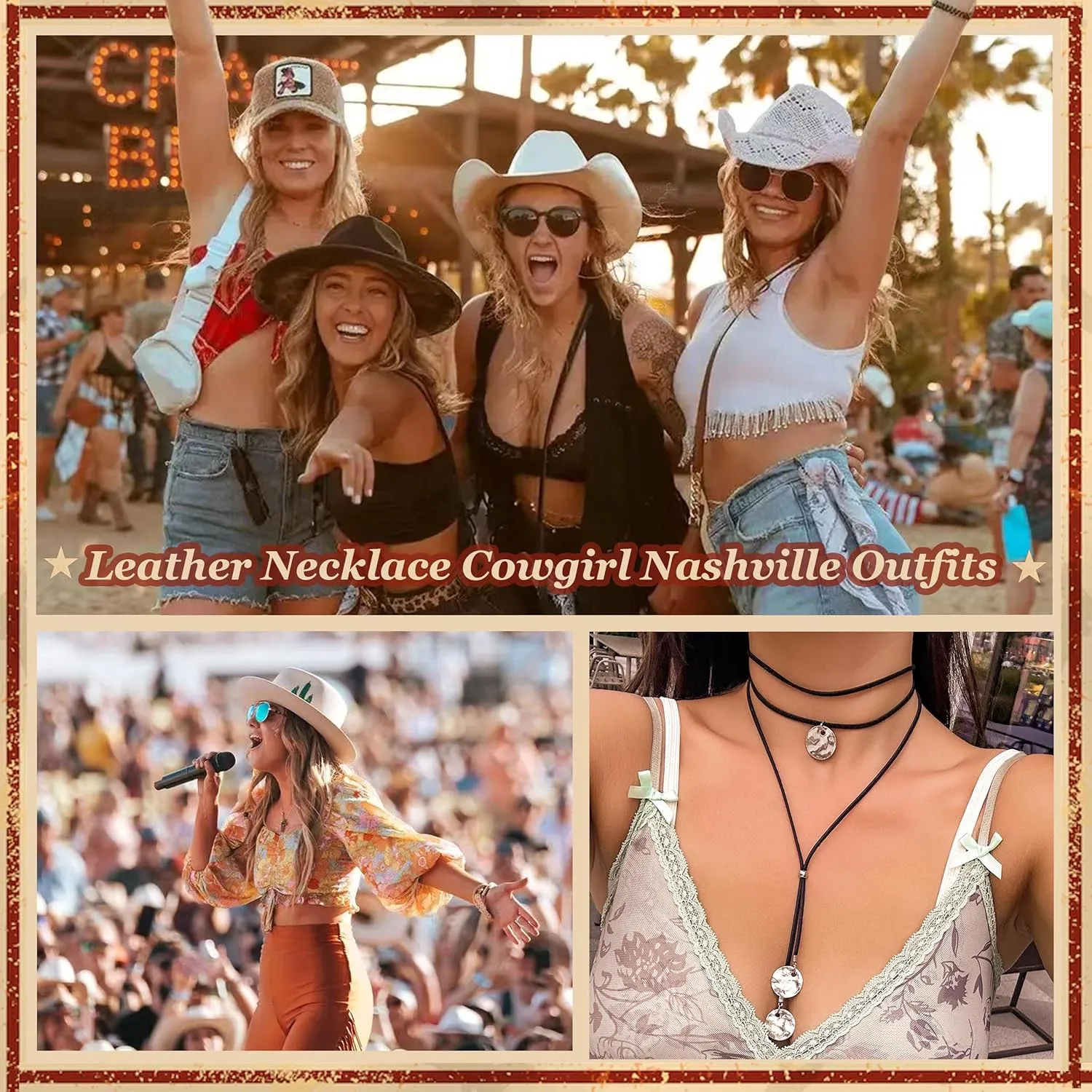 Boho Necklaces for Women Country Concert Outfits Nashville Western Outfit for Women Choker Necklaces Long Leather Necklace Western Dress Jewelry Country Cowgirl Accessories Gifts