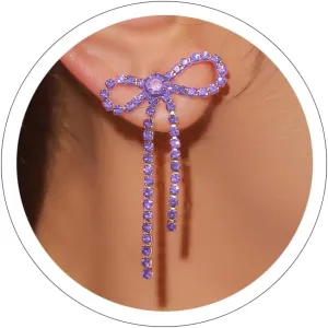 Bow Earrings for Women Black Bow Earrings Silver Bow Rhinestone Earrings Red Bow Earrings Dangle Sparkly Earrings Coquette Earrings Purple Hot Pink Bow Earrings Christmas Earrings Bow Jewelry