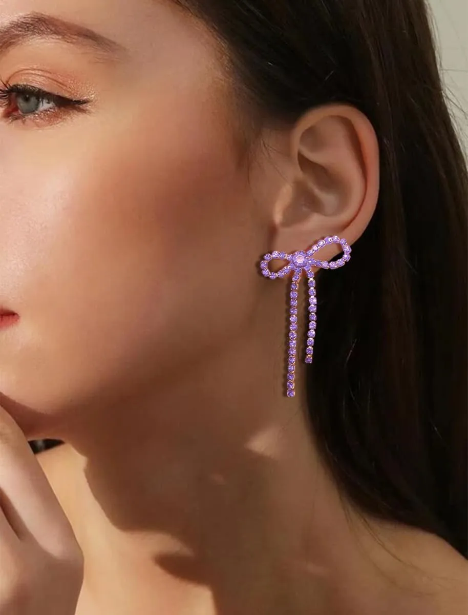 Bow Earrings for Women Black Bow Earrings Silver Bow Rhinestone Earrings Red Bow Earrings Dangle Sparkly Earrings Coquette Earrings Purple Hot Pink Bow Earrings Christmas Earrings Bow Jewelry