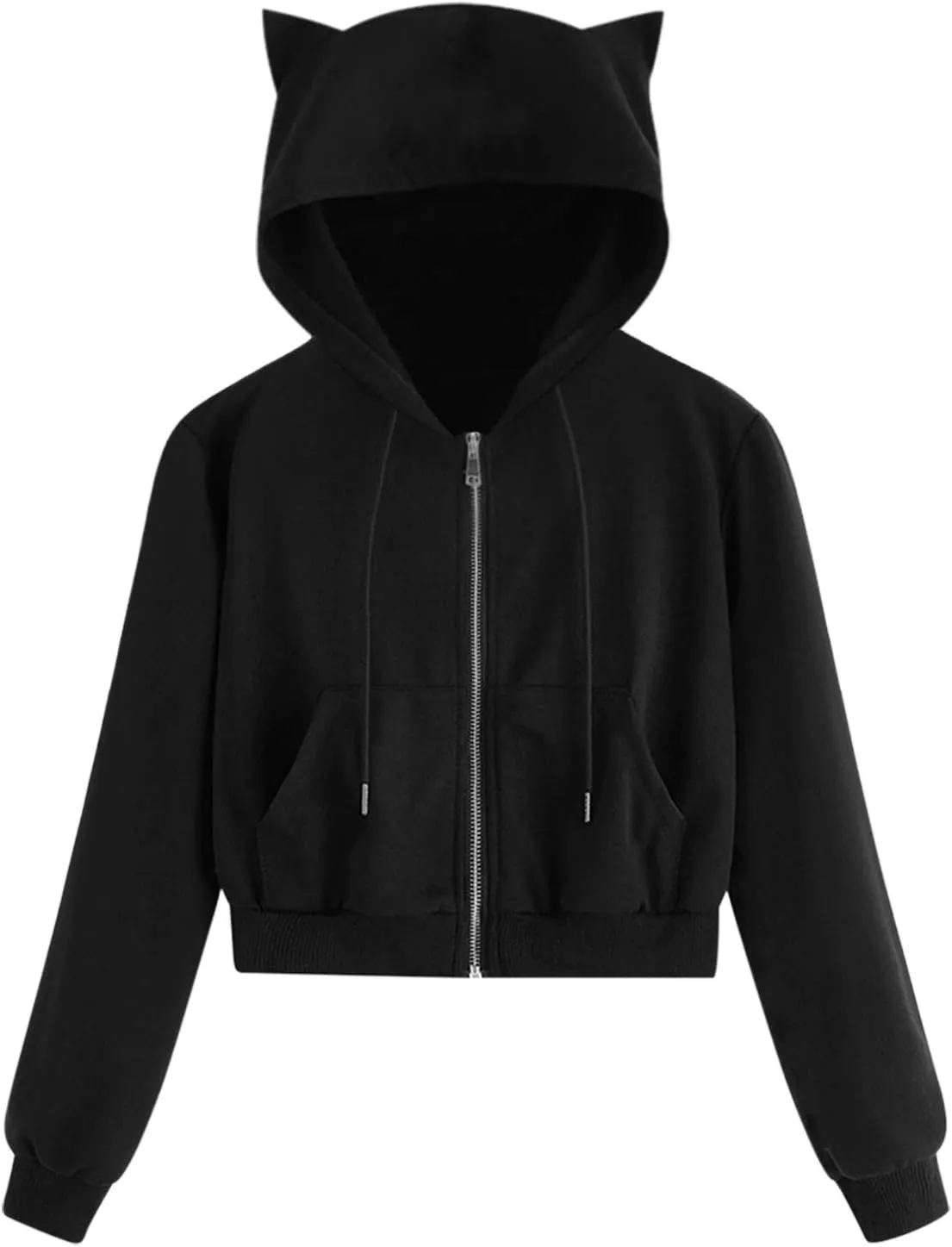Cute Cat Ear Zip Up Hoodies for Women Teen Girls Y2K Long Sleeve Drawstring Hooded Sweatshirt Jackets with Pockets