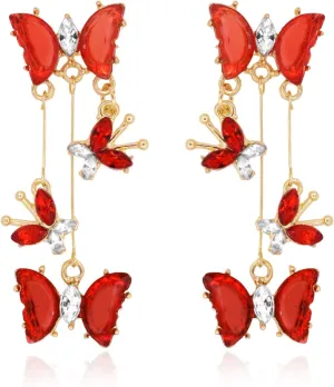 Gold Red Zirconia Butterfly Dangle Earrings for Women Fashion Crystal Drop Earrings Jewelry Earrings for Formal Party Prom Wedding