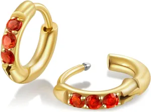 Hypoallergenic Unisex Surgical Steel Small Cubic Zirconia Huggie Hoop Earring, Color Gold - Silver - Rose Gold - Black - Rainbow, Size 6mm- 12mm Safe for Sensitive Ear