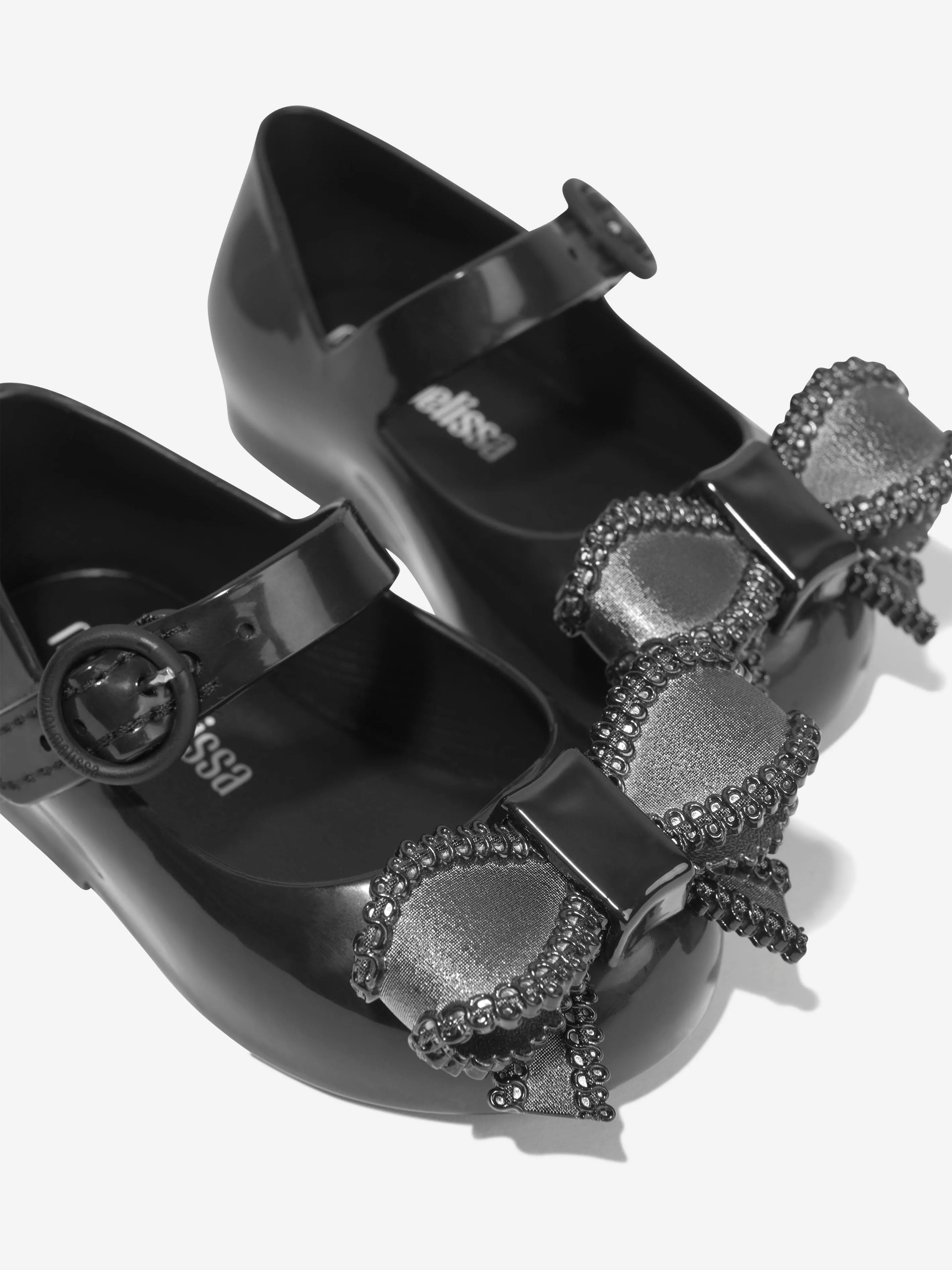 Mini Melissa Girls Mini Sweet Love Bow Jelly Ballerinas in Black