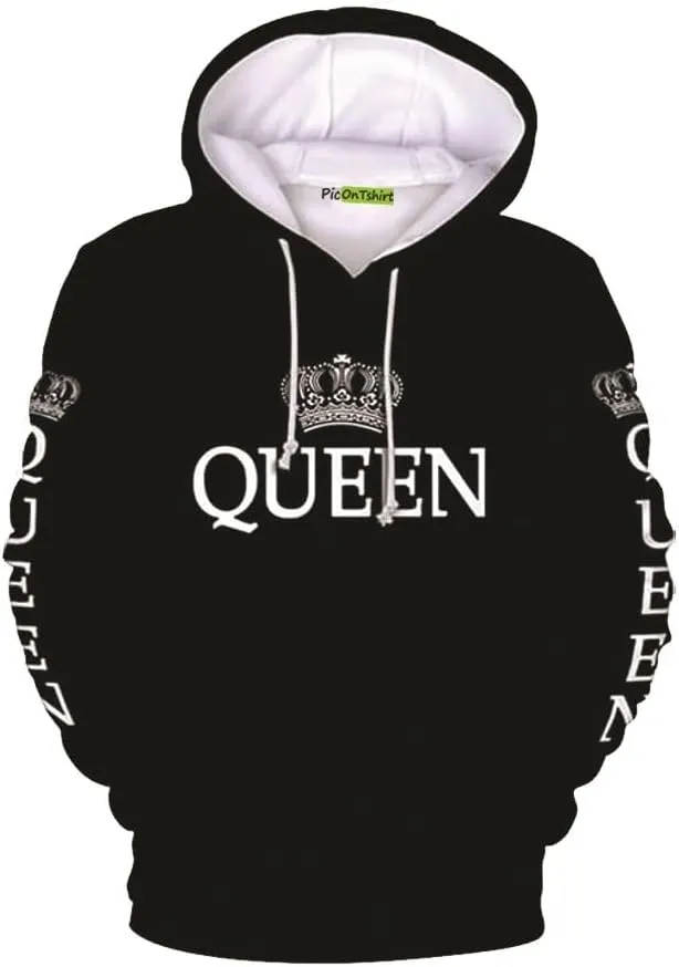 picontshirt 100% Cotton Heavyweight King Hoodies for Men King and Queen Matching Hoodies for Couples
