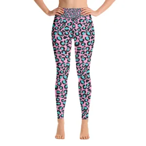 Pink & Turquoise Leopard Print Ladies Yoga Leggings