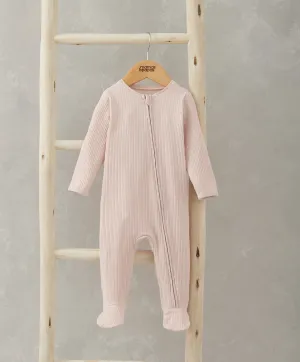 Pink Ribbed Zip Sleepsuit