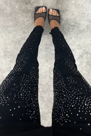 Sohanna Black Rhinestone Embellished Distressed Skinny Denim Jeans