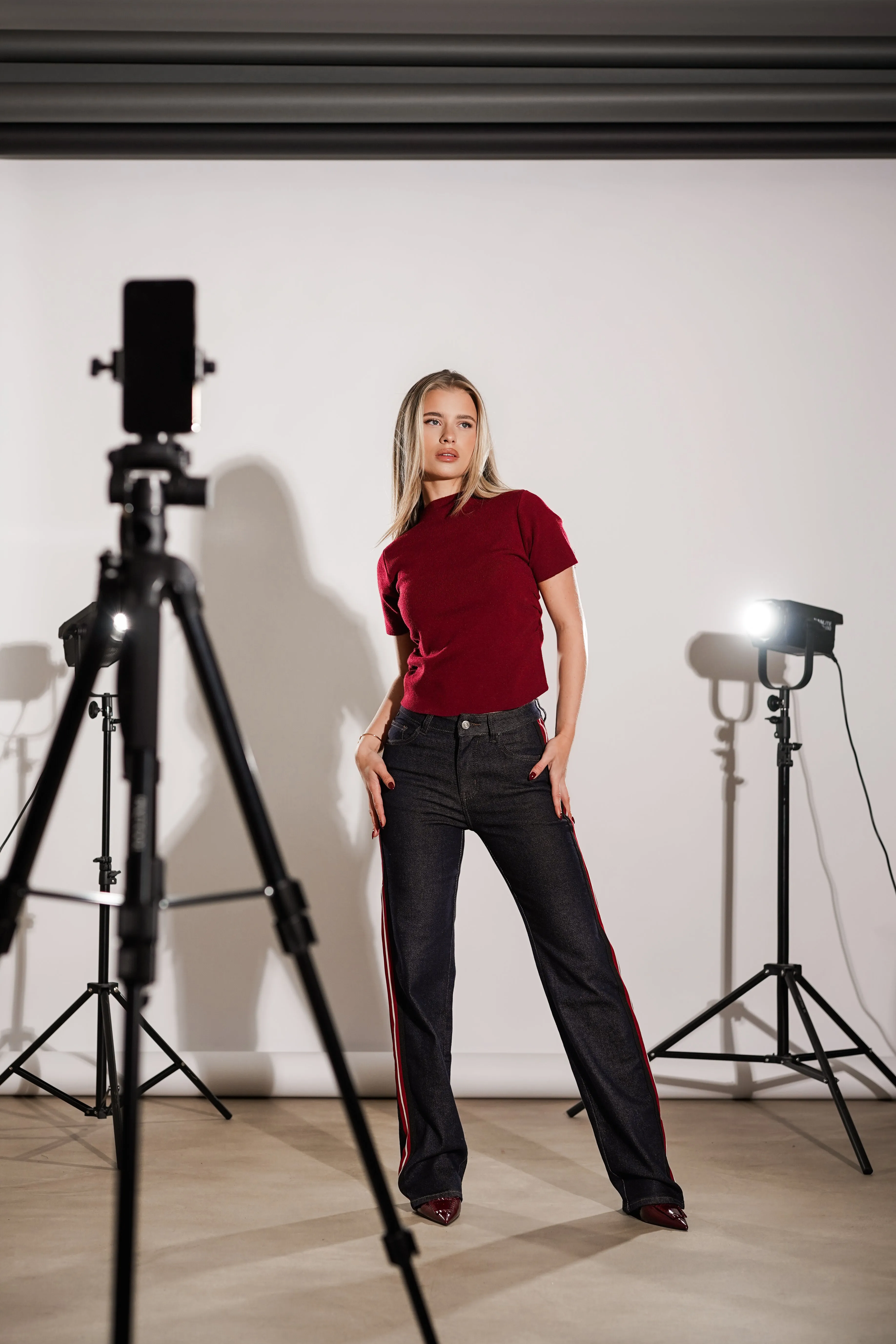 Straight leg striped jeans donker blauw - Anna
