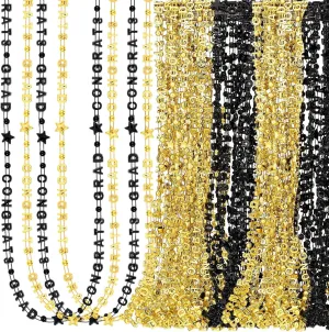 Sureio 24 Pcs Black Gold Graduation Beads Necklaces Gifts Bulk Congrats Grad Class of 2025 Necklaces Graduation Accessories for College High School Grad Party Decoration