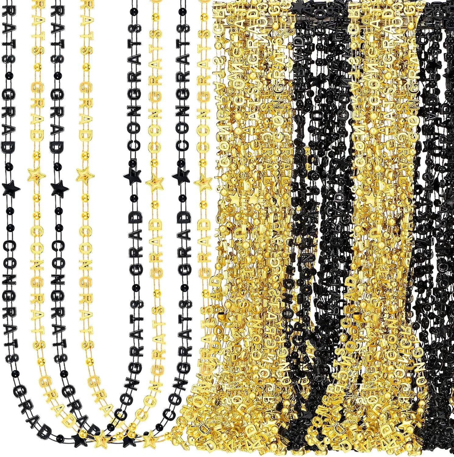 Sureio 24 Pcs Black Gold Graduation Beads Necklaces Gifts Bulk Congrats Grad Class of 2025 Necklaces Graduation Accessories for College High School Grad Party Decoration