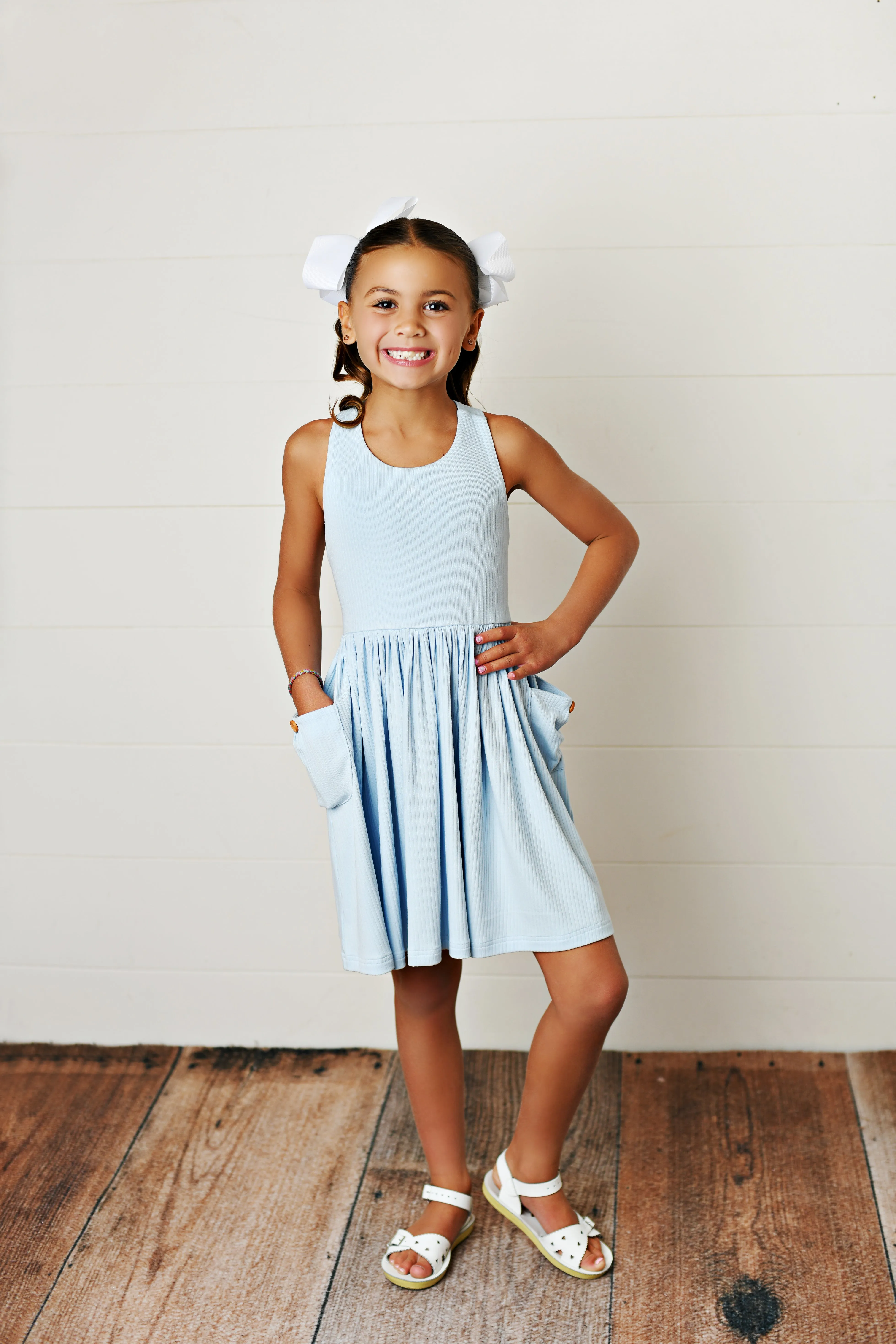 Swoon Baby Clothing Blue Ribbed Pocket Dress