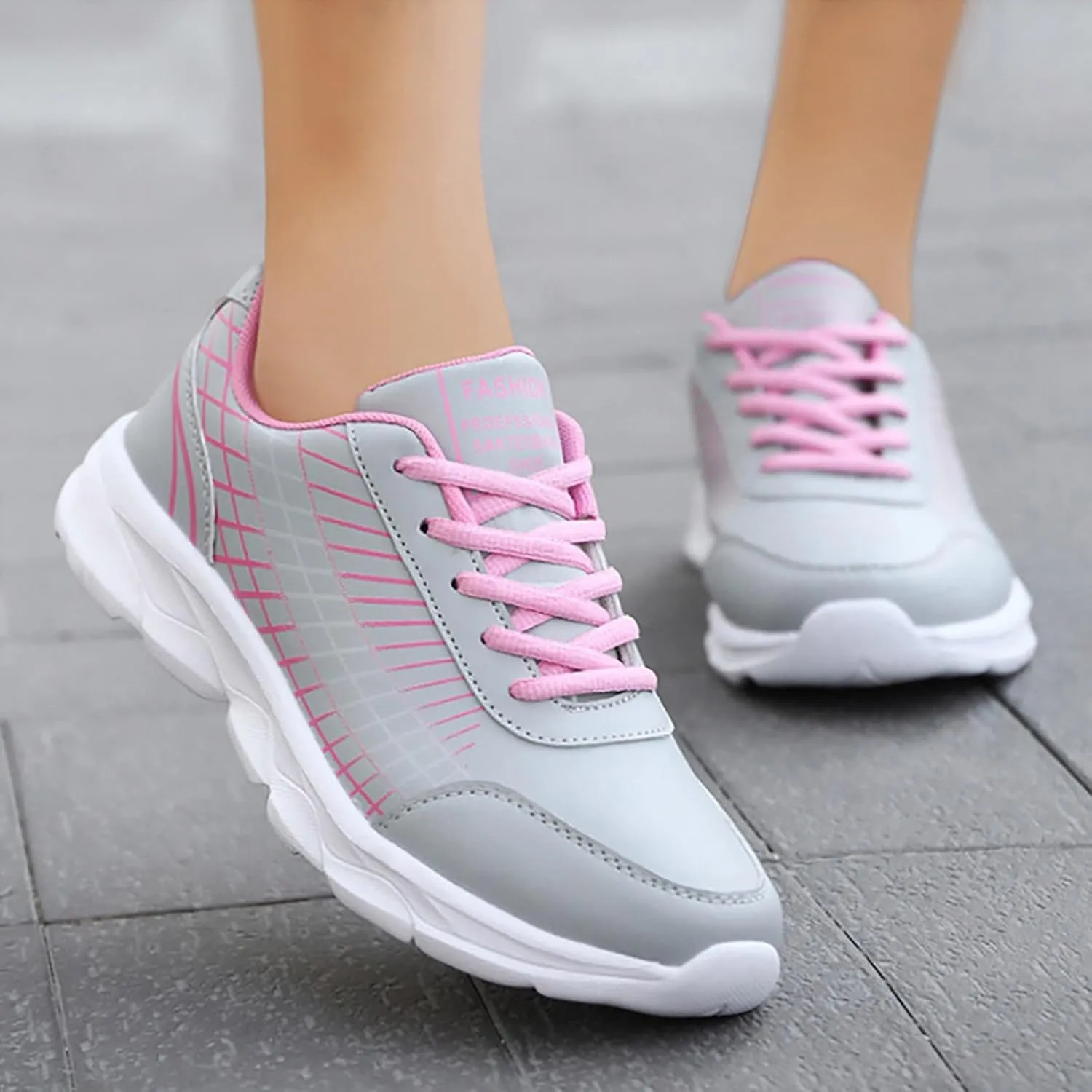 Women's Gym Shoes Running Comfortable Tennis Breathable Non Slip Athletic Lace Up Walking Workout Training Sneakers