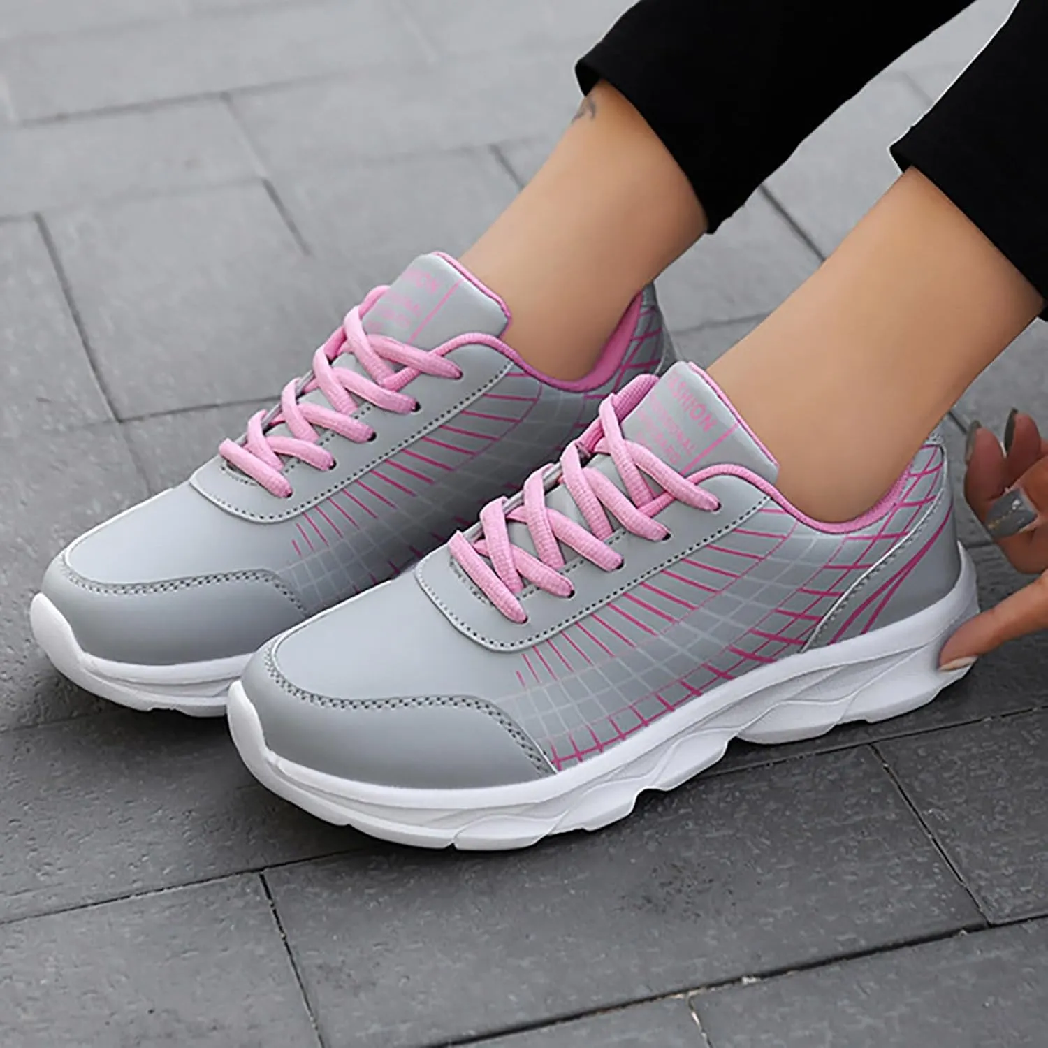 Women's Gym Shoes Running Comfortable Tennis Breathable Non Slip Athletic Lace Up Walking Workout Training Sneakers