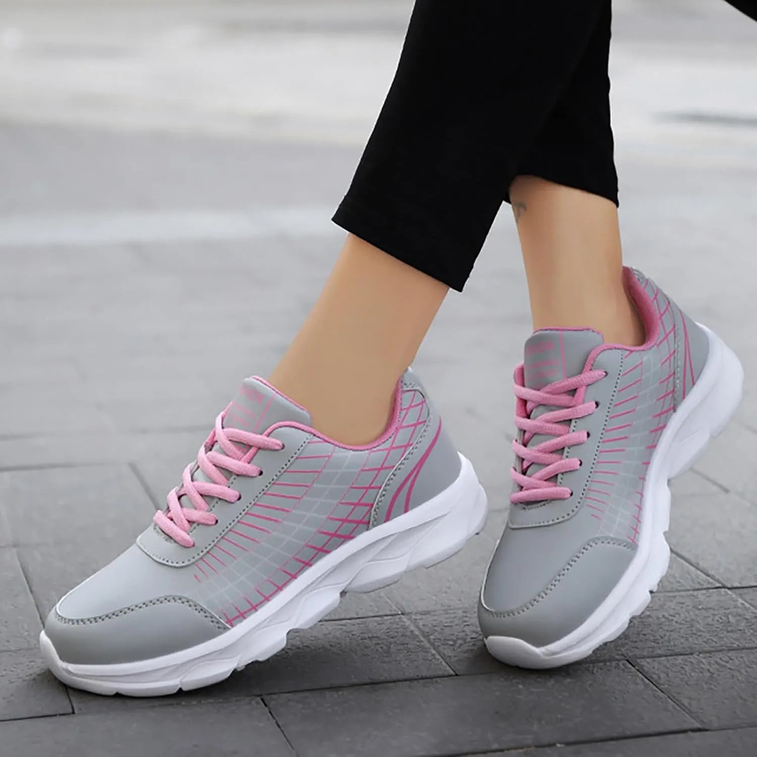 Women's Gym Shoes Running Comfortable Tennis Breathable Non Slip Athletic Lace Up Walking Workout Training Sneakers