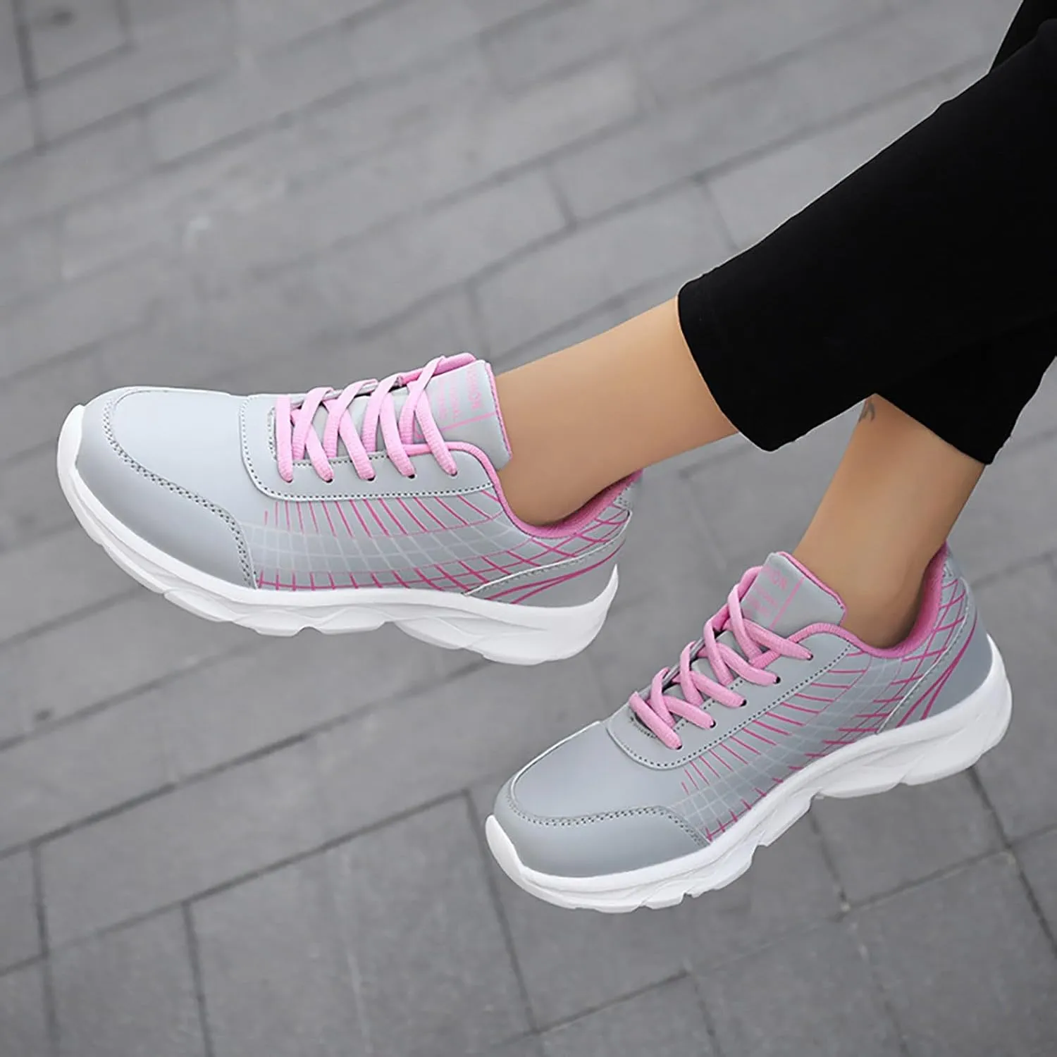 Women's Gym Shoes Running Comfortable Tennis Breathable Non Slip Athletic Lace Up Walking Workout Training Sneakers